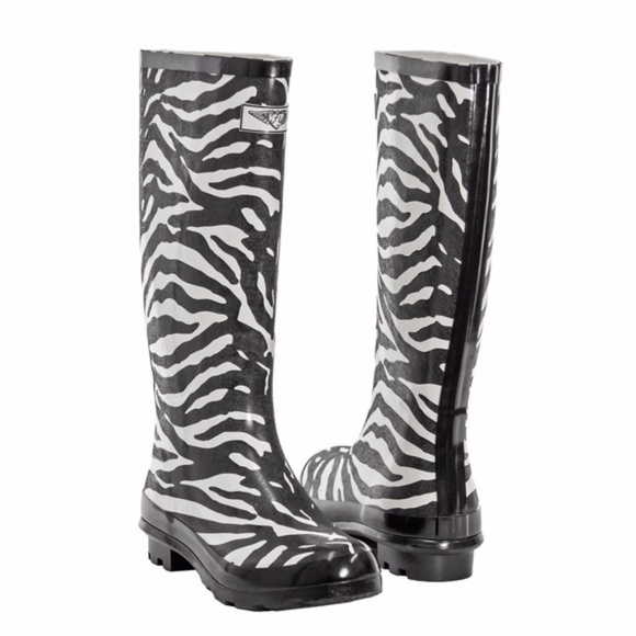 Rubber Rain Boots, Women's 14"  Wellies, Zebra Design Rainboots - Picture 2 of 4